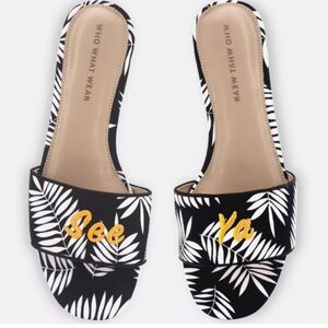 Who What Wear Women's Sloane Black & White Palm Slide Sandals 10